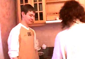 Frizzy-haired mom gobbles up his meaty dick