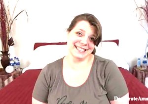 Brunette perfecting her blowjob skills on camera