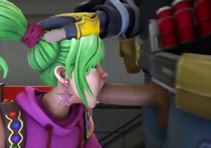 Green-haired angel is enjoying showing her oral skills